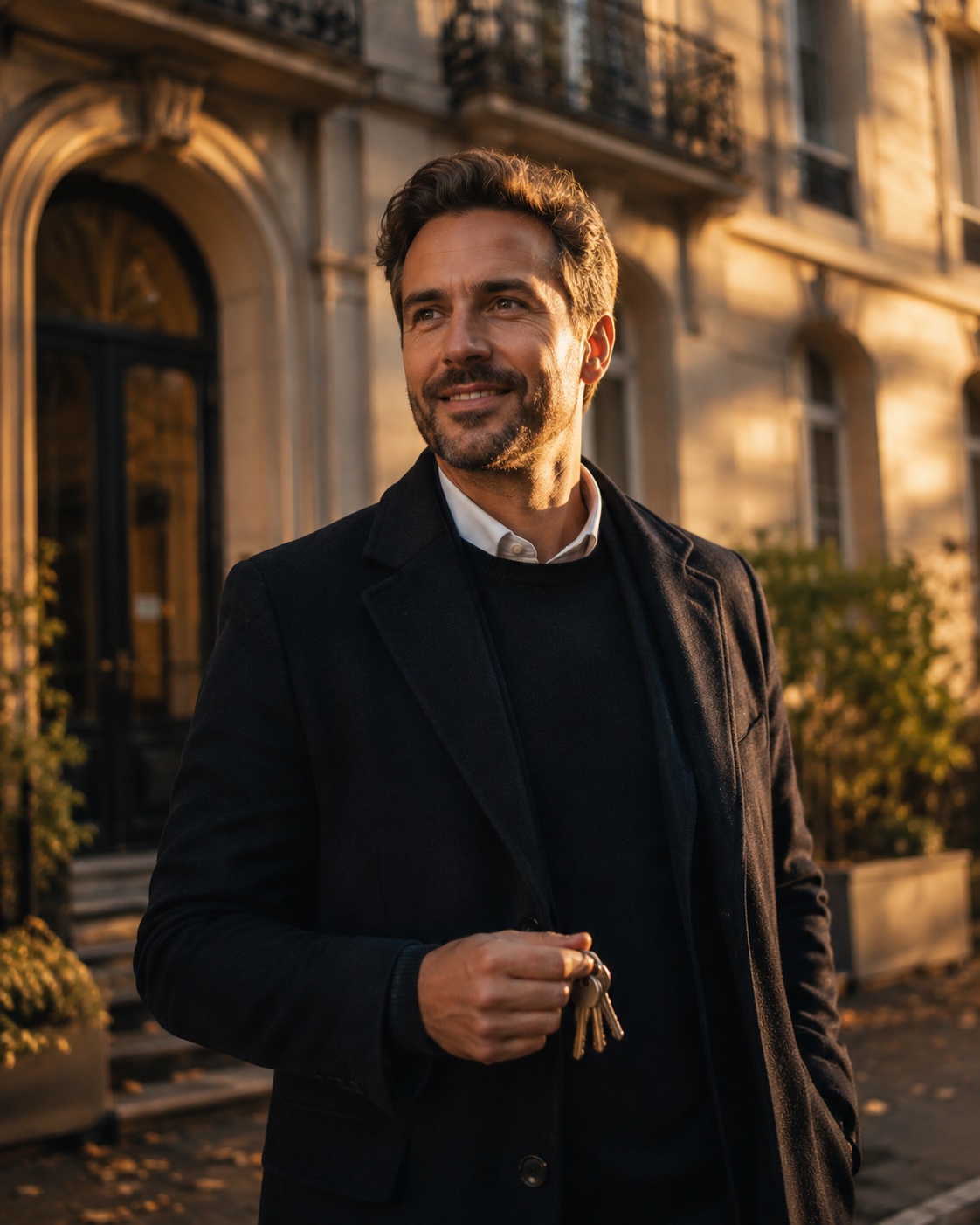 Real estate agent portrait photographed at golden hour